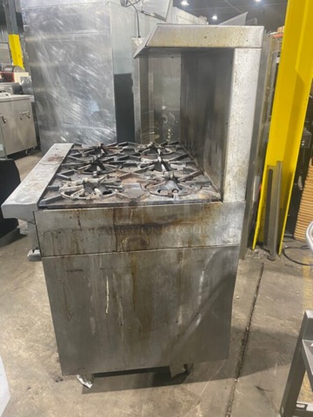 Garland Commercial Natural Gas Powered 6 Burner Stove! With Raised Back Splash And Salamander Shelf! With Oven Underneath! All Stainless Steel! On Legs! - Image 2 of 9