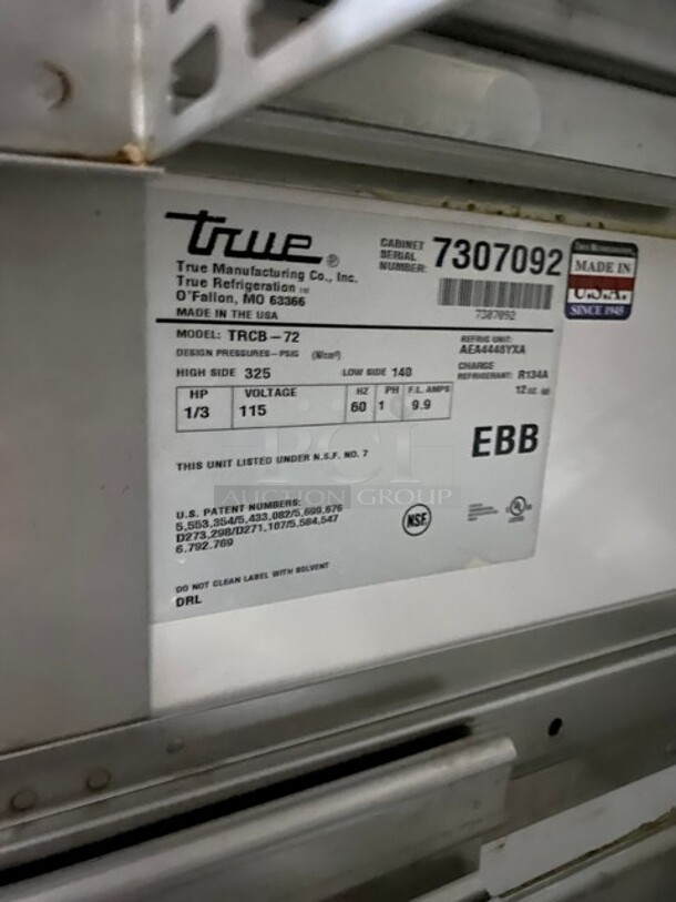 True Stainless Steel Commercial 4 Drawer Chef Base On Casters! MODEL TRCB-72 SN: 7307092 115V 1PH - Image 7 of 9
