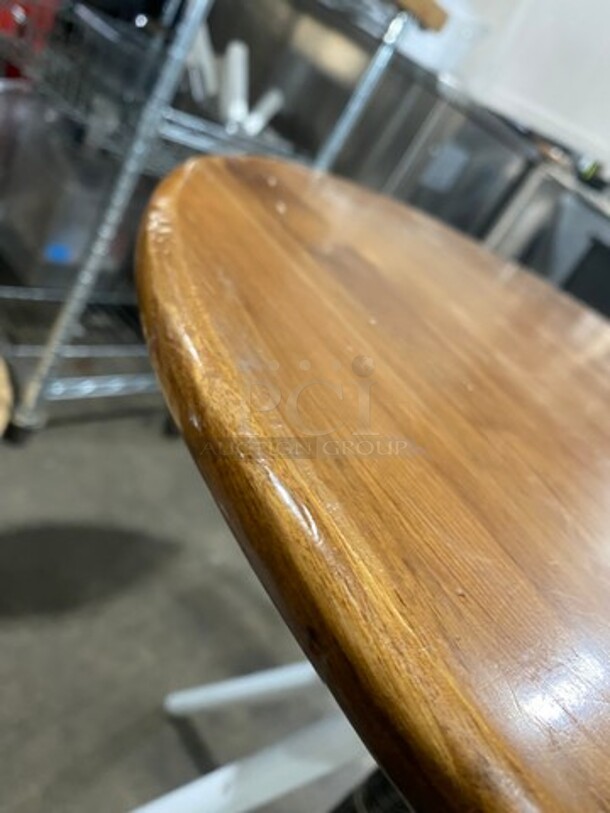 LIKE NEW! Round Wooden Pattern Table! With Tri Pod Style Metal Base! 2x Your Bid! - Image 4 of 4
