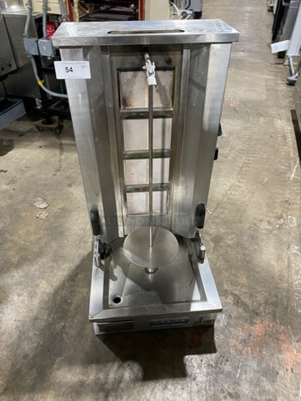 Attias Natural Gas Powered Countertop 4 Burner Gyro Machine! All Stainless Steel! On Small Legs! Model: GRY-4 SN: 061955 - Image 1 of 11