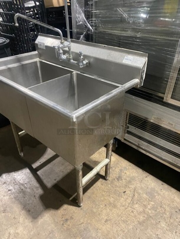 Advance Tabco Solid Stainless Steel Commercial 2 Compartment Dish Washing Sink! With Back Splash! With Jet Assembly Spray! On Legs! - Image 2 of 10