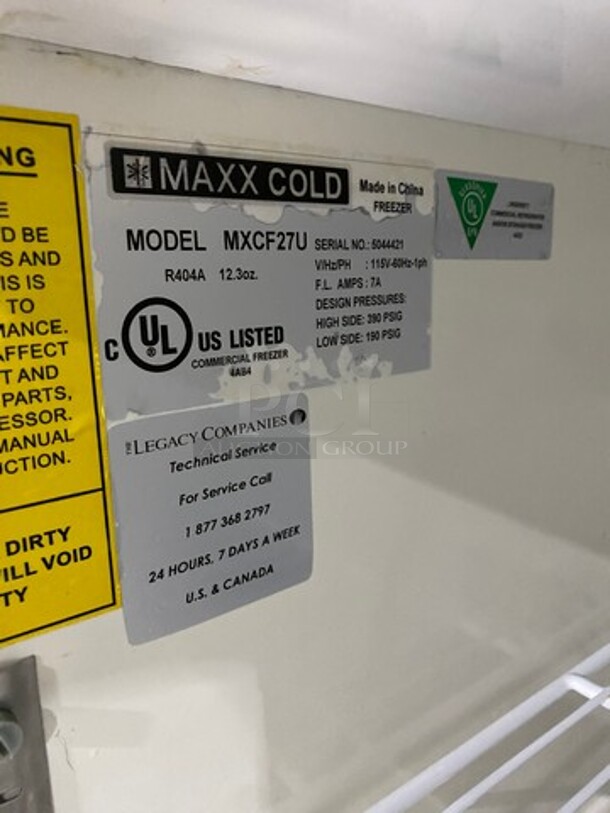 Maxx Cold Commercial Single Door Lowboy/ Worktop Freezer! With Poly Coated Rack! Solid Stainless Steel! On Casters! Model: MXCF27U SN: 5044421 115V 60HZ 1 Phase - Image 6 of 8
