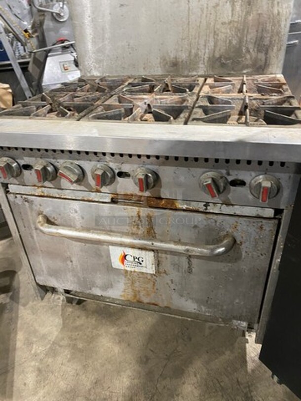 CPG Commercial Natural Gas Powered 6 Burner Stove! With Raised Back Splash! With Oven Underneath! All Stainless Steel! On Casters! Model: S36N SN: 091636N033 - Image 7 of 10