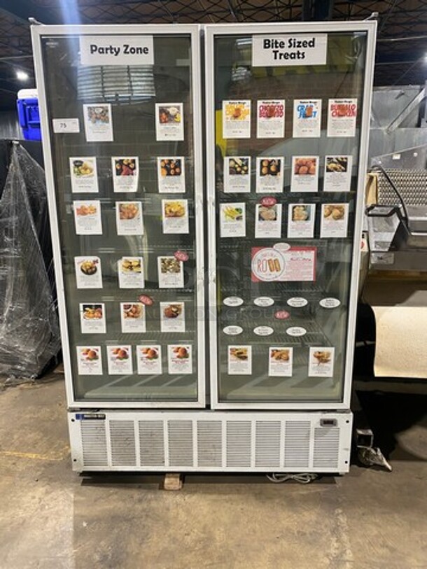 Master Bilt Commercial 2 Door Reach In Freezer Merchandiser! With View Through Doors! Poly Coated Racks! Model: BLG48HD SN: JU463604! 115V 60HZ 1 Phase!