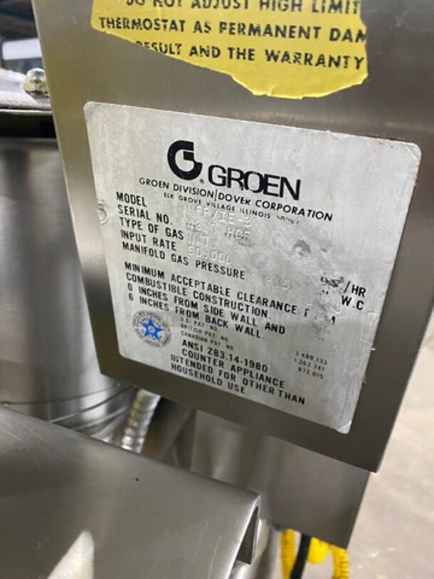 Groen Commercial Natural Gas Powered Skillet/Braising Pan! All Stainless Steel! On Legs! Model: HFPIE3 SN: 4227HCF - Image 8 of 9