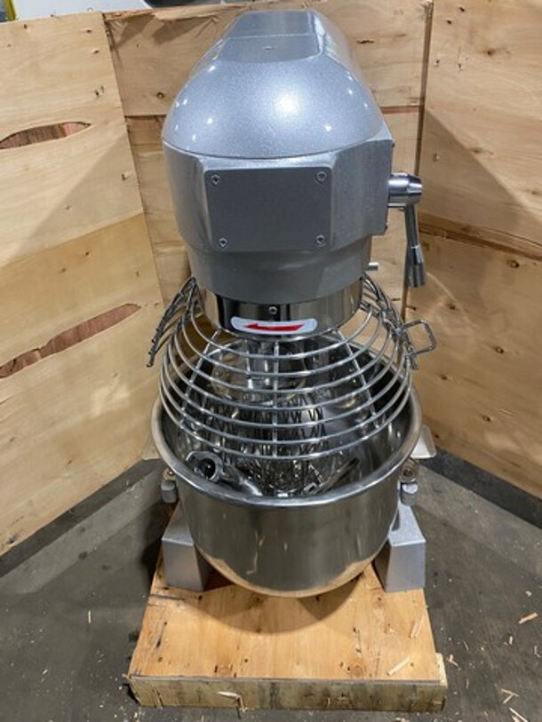 AWESOME! BRAND NEW! IN THE CRATE! Commercial Spiral Mixer! With Whisk, Paddle And Spiral Hook Attachment! With Mixing Bowl And Bowl Guard! Stainless Steel! Model: WGB20 110V - Image 2 of 11