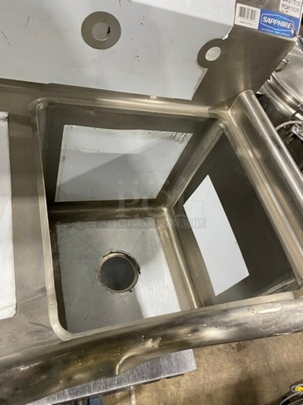 NEW! SCRATCH-N-DENT! Sapphire Single Compartment Prep Sink! With Single Side Drain Board! With Back Splash! All Stainless Steel! NO LEGS! Model: SMS1515L - Image 5 of 7