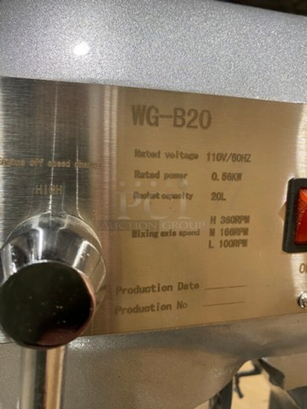 AWESOME! BRAND NEW! IN THE CRATE! Commercial Spiral Mixer! With Whisk, Paddle And Spiral Hook Attachment! With Mixing Bowl And Bowl Guard! Stainless Steel! Model: WGB20 110V - Image 6 of 11
