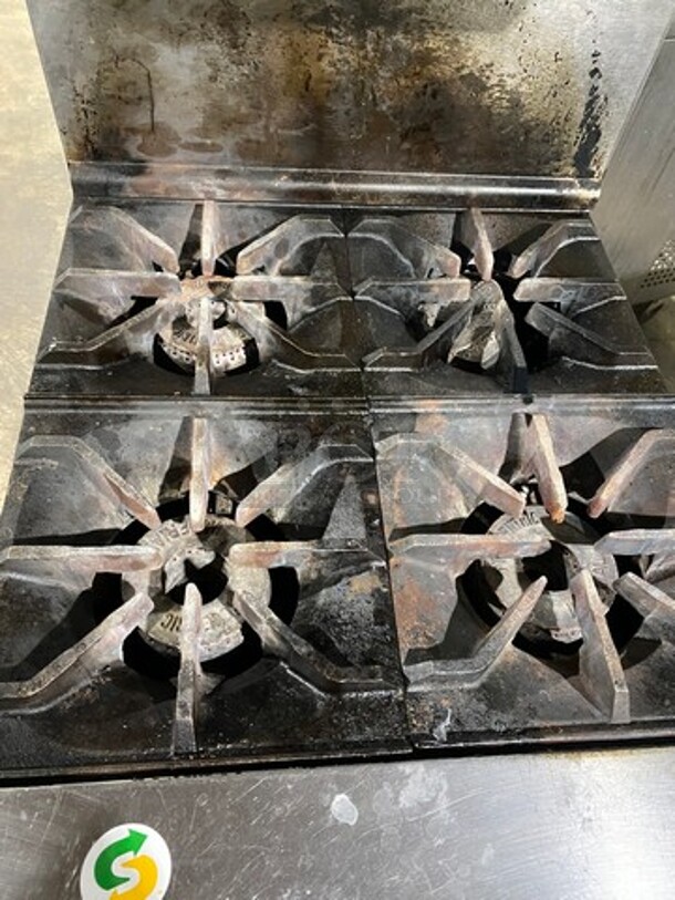 Imperial Commercial Natural Gas Powered 4 Burner Stove! With Raised Back Splash And Salamander Shelf! With Oven Underneath! All Stainless Steel! On Casters! WORKING WHEN REMOVED! Model: IR4 SN: 03273711 - Image 5 of 10