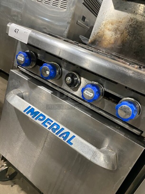 Imperial Commercial Natural Gas Powered 4 Burner Stove! With Raised Back Splash And Salamander Shelf! With Oven Underneath! All Stainless Steel! On Casters! Model: IR4 SN: 03273711 - Image 9 of 10