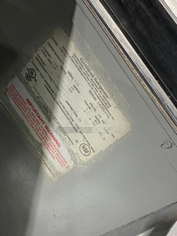 Continental Commercial Under The Counter Beer Bottle Cooler! With Single Sliding Stainless Steel Top Door! Model: CBC37 SN: 14336592 115V 60HZ 1 Phase - Image 6 of 7