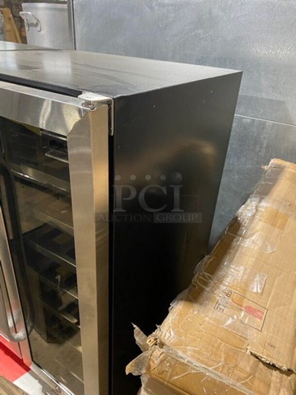 NEW! OUT OF THE BOX! SCRATCH-N-DENT! Whynter French Door Dual Zone Wine And Beer Can Cooler! With Through Doors! Wooden Wine Racks And Metal Racks! 20 Wine Bottle Capacity, 60 Beer Can Capacity! Model: BWB2060FDS - Image 2 of 8