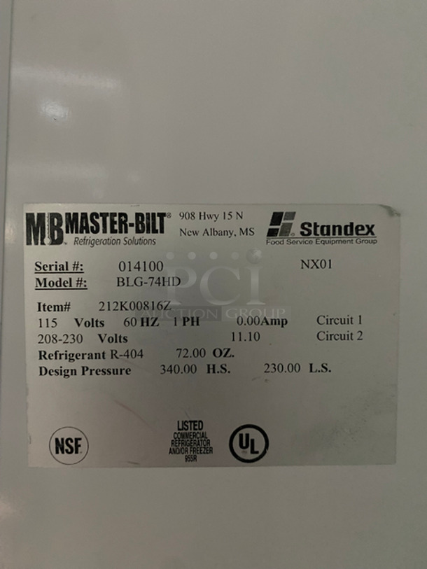 Master Bilt Commercial 3 Door Reach In Freezer Merchandiser! With View Through Doors! With Poly Coated Racks! Model: BLG74HD SN: 014100 115/208/230V 60HZ 1 Phase - Image 8 of 9