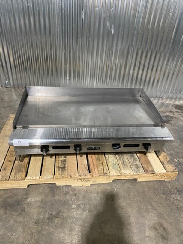 LATE MODEL! 2022 Asber Commercial Countertop Natural Gas Powered Flat Top Griddle! With Back And Side Splashes! All Stainless Steel! On Legs! Model: AETG48H SN: 8102486542