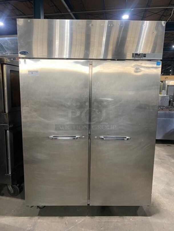 Norlake Commercial 2 Door Reach In Cooler! With Poly Coated Racks! All Stainless Steel! On Casters! WORKING WHEN REMOVED! Model: NR522SSS SN: 11090413 115V 60HZ 1 Phase