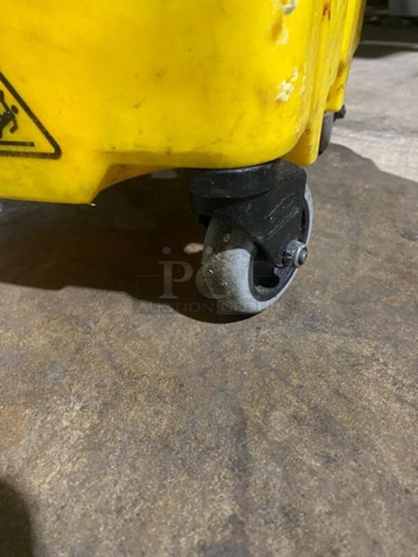 Rubbermaid Yellow Poly Mop Bucket! With Wringer Attachment! On Casters! - Image 7 of 8