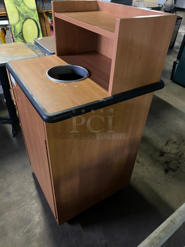 Wooden Pattern Trash Can Shell! With Tray Return, Deposit Hole, Front Door And Black Poly Trash Bin! - Image 2 of 7