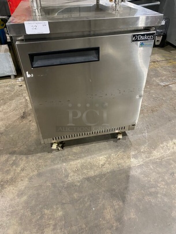 NEW! SCRATCH-N-DENT! Dukers Commercial Single Door Refrigerated Lowboy/ Worktop Freezer! With Poly Coated Rack! Solid Stainless Steel! Model: DUC29F 115V 60HZ 1 Phase