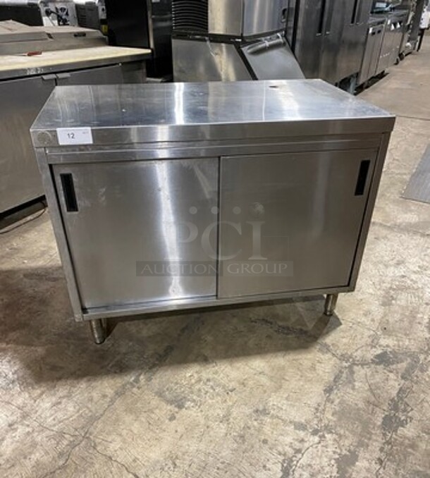 City Metal Works Custom Made Commercial Work Top Table! With 2 Door Storage Space Underneath! Solid Stainless Steel! On Legs! - Image 1 of 6