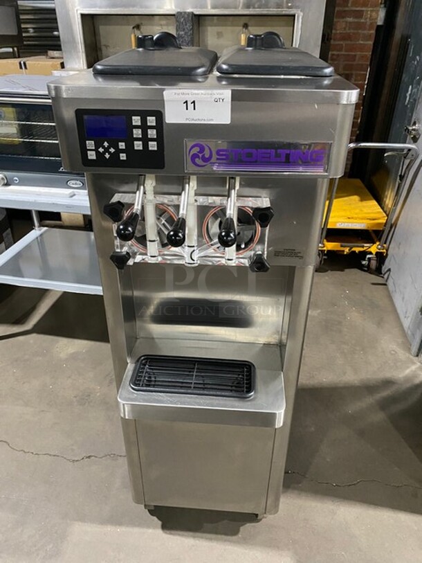 NICE! LATE MODEL! Stoelting Commercial Air Cooled 2 Flavor Soft Serve Ice Cream/Yogurt Machine! All Stainless Steel! On Casters! WORKING WHEN REMOVED! Model: F231309I2AD1 SN: 4210706J 208/240V 60HZ 3 Phase