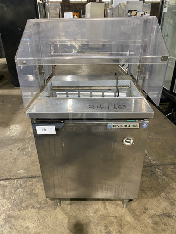Beverage Air Commercial Refrigerated Sandwich Prep Table! With Sneeze Guard! With Single Door Storage Space Underneath! Poly Coated Racks! All Stainless Steel! On Legs! Model: SPE27711