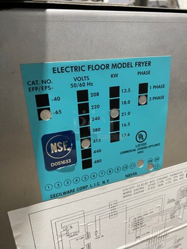 WOW! Cecilware Commercial Electric Powered Deep Fat Fryer! With 2 Metal Frying Baskets! All Stainless Steel! On Legs! 415V 60HZ 3 Phase - Image 8 of 10