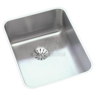 BRAND NEW SCRATCH AND DENT! Elkay ELUH1418PD Lustertone Classic Stainless Steel, 16-1/2" x 20-1/2" x 7-7/8" Single Bowl Undermount Sink with Perfect Drain. Stock Picture Used For Gallery Picture.