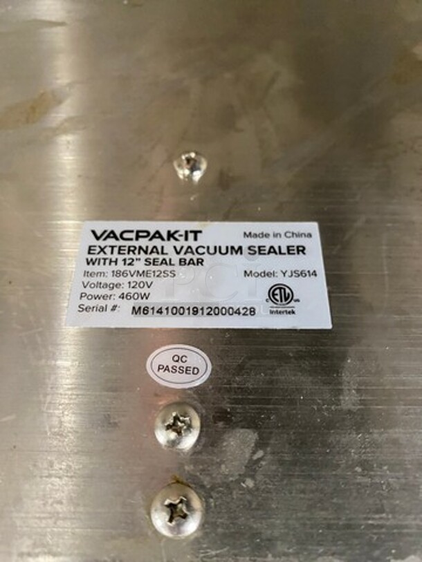 Vacpak It Commercial Countertop Vacuum Sealer! Stainless Steel Body! Model: YJS614 SN: M6141001912000428 120V - Image 8 of 9