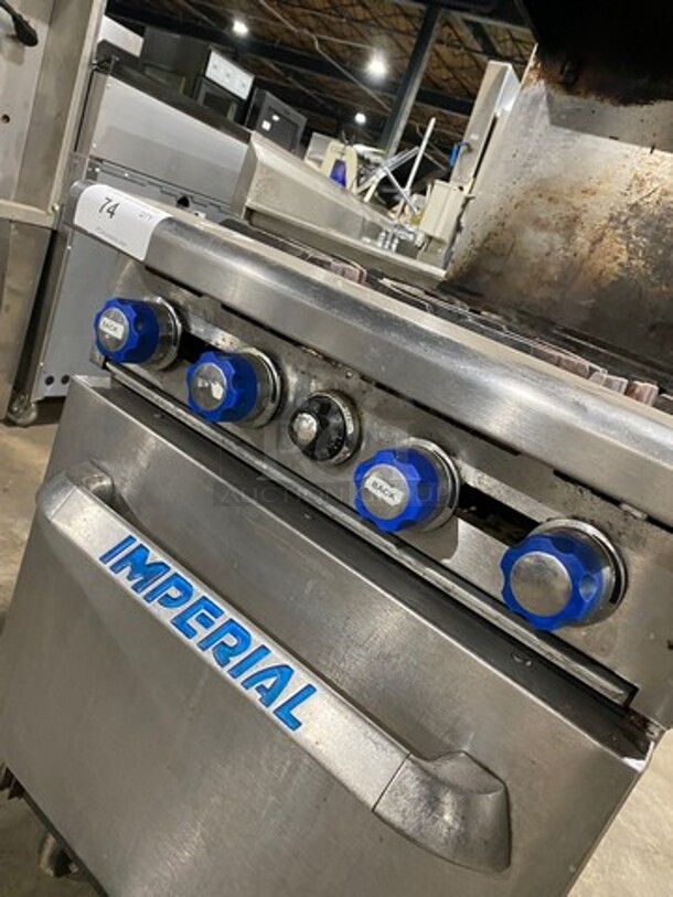 Imperial Commercial Natural Gas Powered 4 Burner Stove! With Raised Back Splash And Salamander Shelf! With Oven Underneath! All Stainless Steel! On Casters! Model: IR4 SN: 03273711 - Image 8 of 10