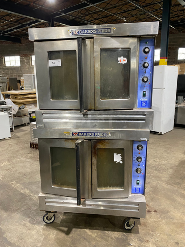 Bakers Pride Commercial Natural Gas Powered Double Deck Convection Oven! With View Through Doors! All Stainless Steel! On Casters! 2x Your Bid Makes One Unit! Model: GDCO11G SN: 555291307009