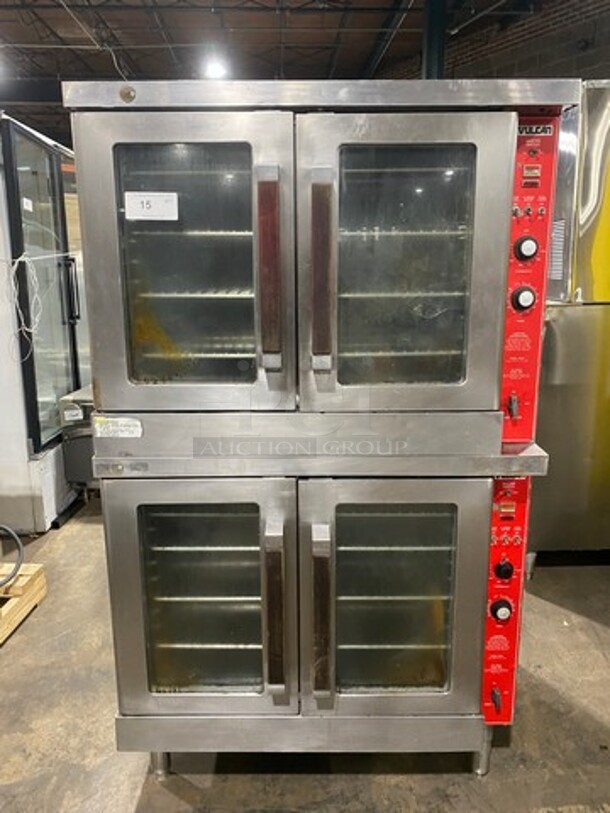 Vulcan Commercial Natural Gas Powered Double Deck Convection Oven! With View Through Doors! Metal Oven Racks! All Stainless Steel! On Legs! 2x Your Bid Makes One Unit!
