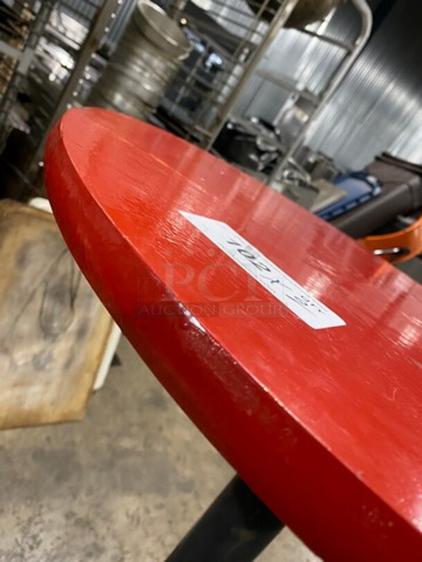 Red Top Round Dining Table! With Black Metal Pedestal Base! 2x Your Bid! - Image 2 of 5