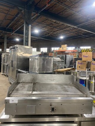 Woodstone Commercial Countertop Natural Gas Powered Flat Griddle! With Split Top! With Back & Side Splashes! All Stainless Steel! On Legs!