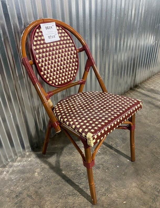 NEW! Nice Aluminum Bamboo Patio Dinning Side Chair In Red! 4x Your Bid! - Image 2 of 7