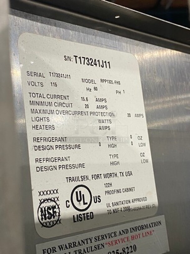 Traulsen Commercial Single Door Roll In Rack Dough Retarder Cooler! All Stainless Steel! With Rack! Model: RPP132LFHS SN: T173241J11 115V 60HZ 1 Phase  - Image 10 of 10