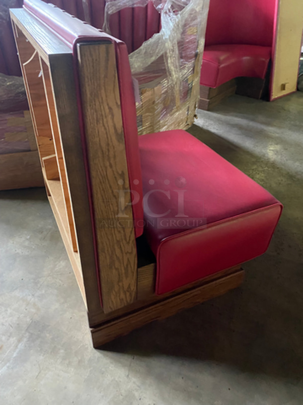 NEW! Single Sided Red Cushioned Booth Seat! With Wooden Outline! Perfect For Up Against The Wall! Can Be Connected To Any Of The Booths Listed! - Image 4 of 7
