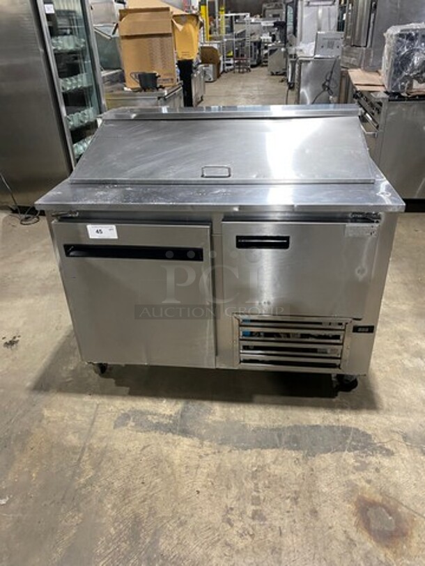 2013 Cool Tech Commercial Refrigerated Sandwich Prep Table! With 2 Door Storage Space Underneath! All Stainless Steel! On Casters! Model: CMPH48BM SN: 115734 120V