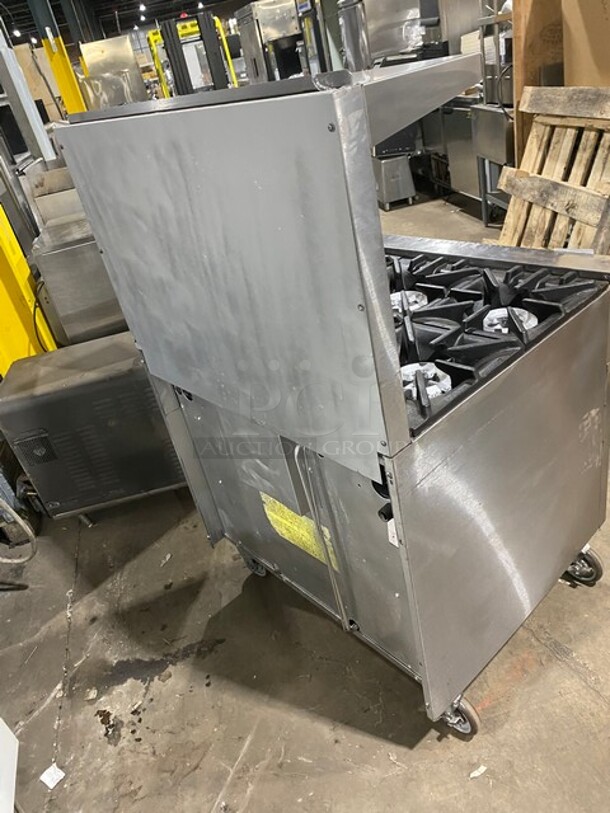 Nice! Sunfire All Stainless Steel Natural Gas 6 Burner Stove! With an Underneath Full Size Stove! Raised Back Splash And Salamander Shelf! On Casters! - Image 3 of 9