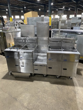 WOW! Pitco 4 Bay Natural Gas Powered Commercial Deep Fat Fryer With Dump Station! With Oil Filter System!  MODEL: SGH50 SN: G11BD005235 115V! Working When Removed! 
