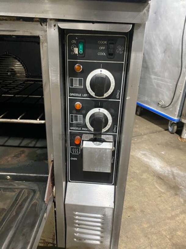 Garland Commercial Natural Gas Powered Flat Griddle With Left Side Hot Plate! Griddle Has Side Splashes! With Back Splash! With Convection Oven Underneath! All Stainless Steel! On Legs! - Image 9 of 11