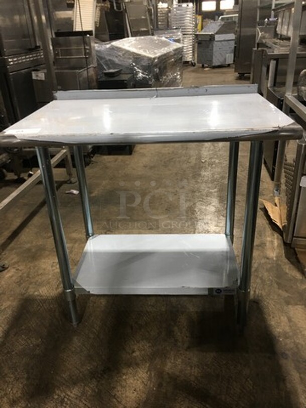 NEW! Gridmann Commercial Worktop Table! With Back Splash! With Storage Space Underneath! Solid Stainless Steel On Legs!
