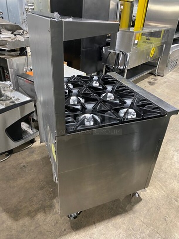 Sunfire Commercial Natural Gas Powered 6 Burner Stove! With Raised Back Splash And Salamander Shelf! With Oven Underneath! All Stainless Steel! On Casters! - Image 4 of 9