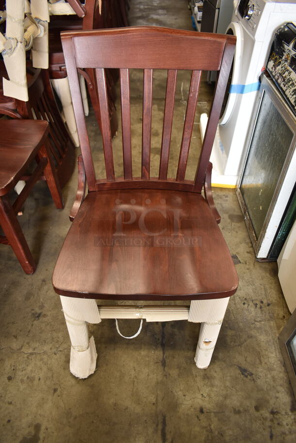 50 BRAND NEW SCRATCH AND DENT! Wooden Dining Height Chairs w/ Vertical Back Rest Bars. 50 Times Your Bid!