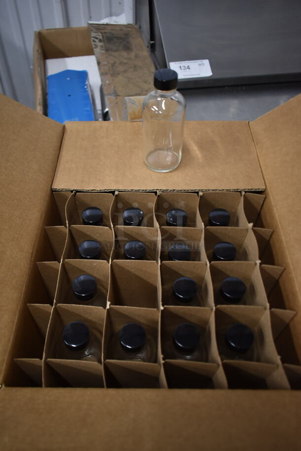 3 Boxes of 24 BRAND NEW! Uline S-17985 4 oz Clear Glass Bottle w/ Cap. 3 Times Your Bid! - Image 1 of 4
