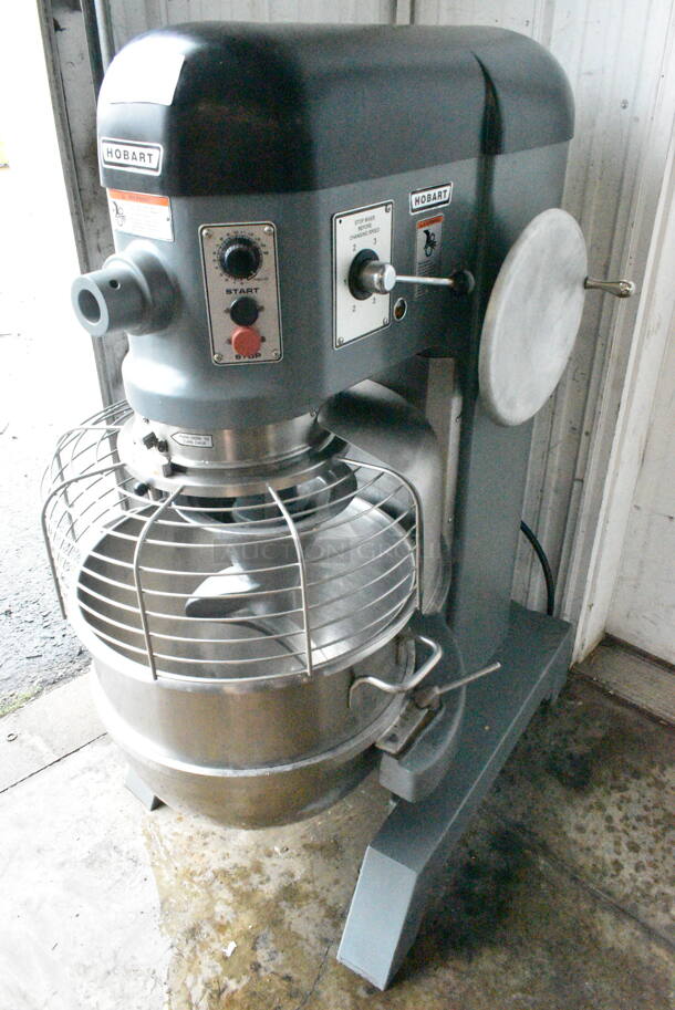 Hobart L-800 Metal Commercial Floor Style 80 Quart Planetary Dough Mixer w/ Stainless Steel Mixing Bowl, Bowl Guard and Dough Hook Attachment. 200 Volts, 3 Phase.  - Image 1 of 11