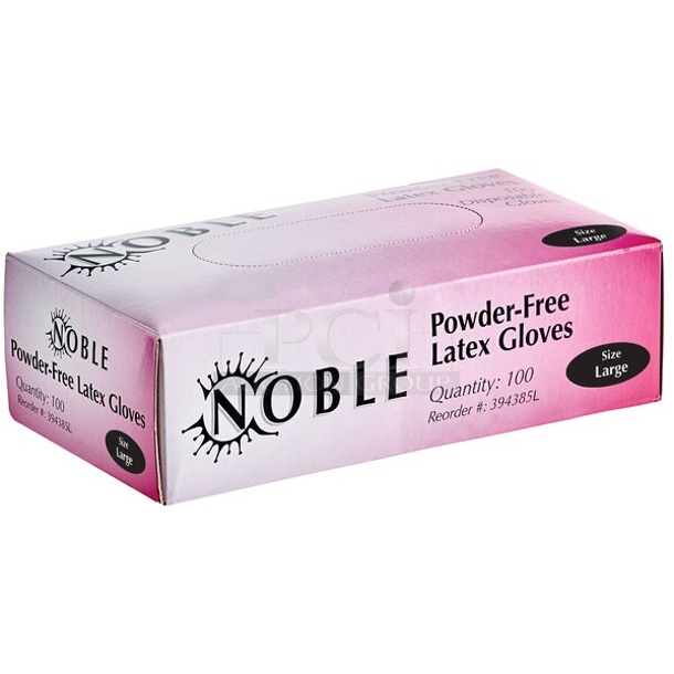 Box of 10 BRAND NEW Noble 394385L Powder-Free Disposable Latex Gloves for Foodservice. Large. 