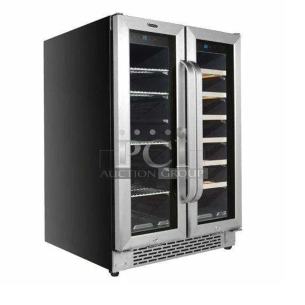 	BRAND NEW SCRATCH AND DENT! Whynter BWB-2060FDS 24" Built-In French Door Dual Zone 20 Bottle Wine 60 Can Beverage Cooler Merchandiser. 115 Volts, 1 Phase. Tested and Working! - Image 1 of 6