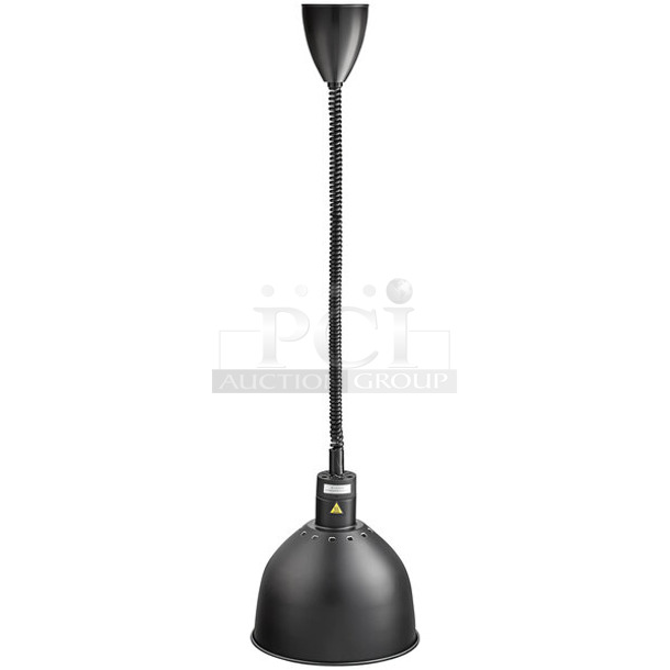 BRAND NEW SCRATCH AND DENT! ServIt 423HLR85BK  Retractable Cord Ceiling Mount Heat Lamp with Modern Black Finish Round Dome Shade. 120 Volts, 1 Phase. 