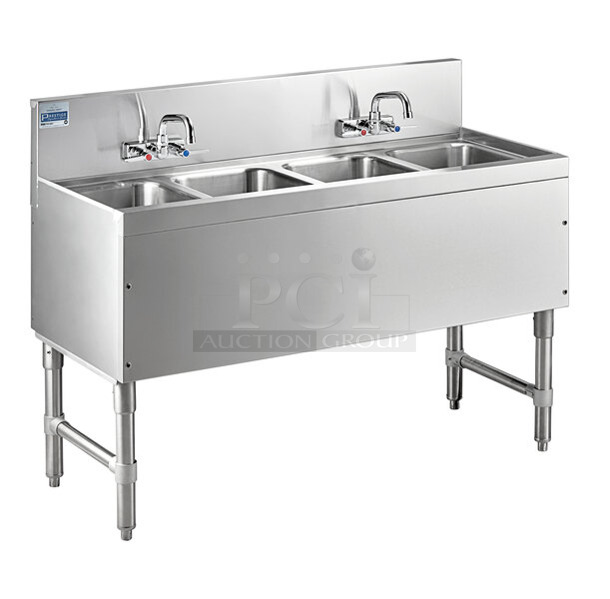 BRAND NEW SCRATCH AND DENT! Advance Tabco PRB-19-44C 4 Compartment Prestige Series Underbar Sink with (2) Splash Mount Faucets - 20