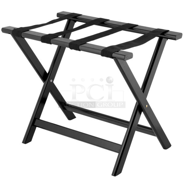 BRAND NEW SCRATCH AND DENT! Lancaster Table & Seating 164WDLRBK 24 1/2" x 15" x 20" Black Wood Folding Luggage Rack - Image 1 of 2